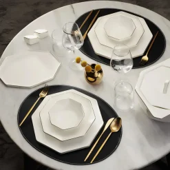 Karaca Tafelservice Für 12 Personen-Fine Pearl Extra Eight Corner 62-Teiliges 12-Personen Geschirrset Gold