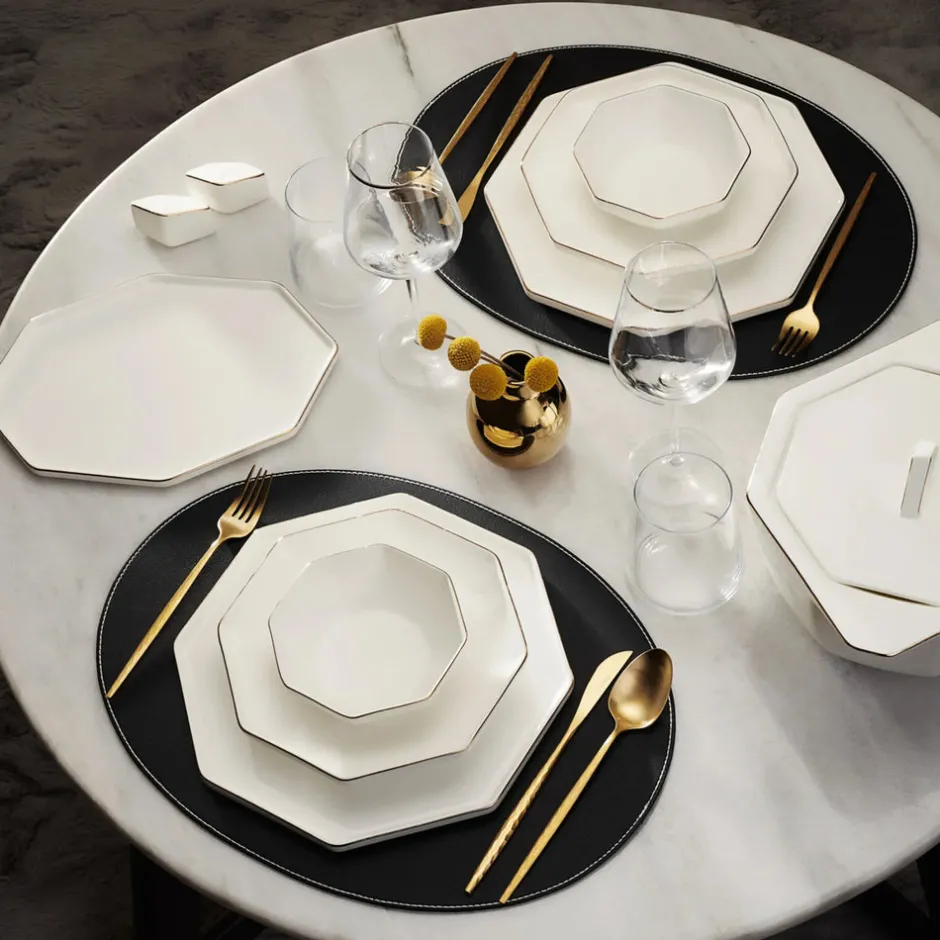 Karaca Tafelservice Für 12 Personen-Fine Pearl Extra Eight Corner 62-Teiliges 12-Personen Geschirrset Gold