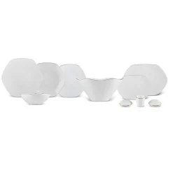 Karaca Tafelservice Für 12 Personen-Fine Pearl Extra Hexagon, 61-teiliges 12-Personen-Geschirrset Gold