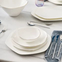 Karaca Tafelservice Für 12 Personen-Fine Pearl Extra Hexagon, 61-teiliges 12-Personen-Geschirrset Gold