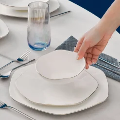 Karaca Tafelservice Für 12 Personen-Fine Pearl Extra Hexagon, 61-teiliges 12-Personen-Geschirrset Gold