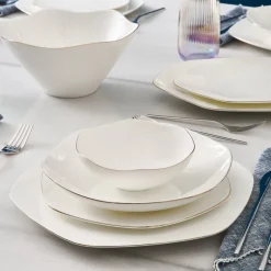 Karaca Tafelservice Für 12 Personen-Fine Pearl Extra Hexagon, 61-teiliges 12-Personen-Geschirrset Gold