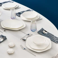 Karaca Tafelservice Für 12 Personen-Fine Pearl Extra Hexagon, 61-teiliges 12-Personen-Geschirrset Gold