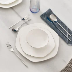 Karaca Tafelservice Für 12 Personen-Fine Pearl Extra Hexagon, 61-teiliges 12-Personen-Geschirrset Gold