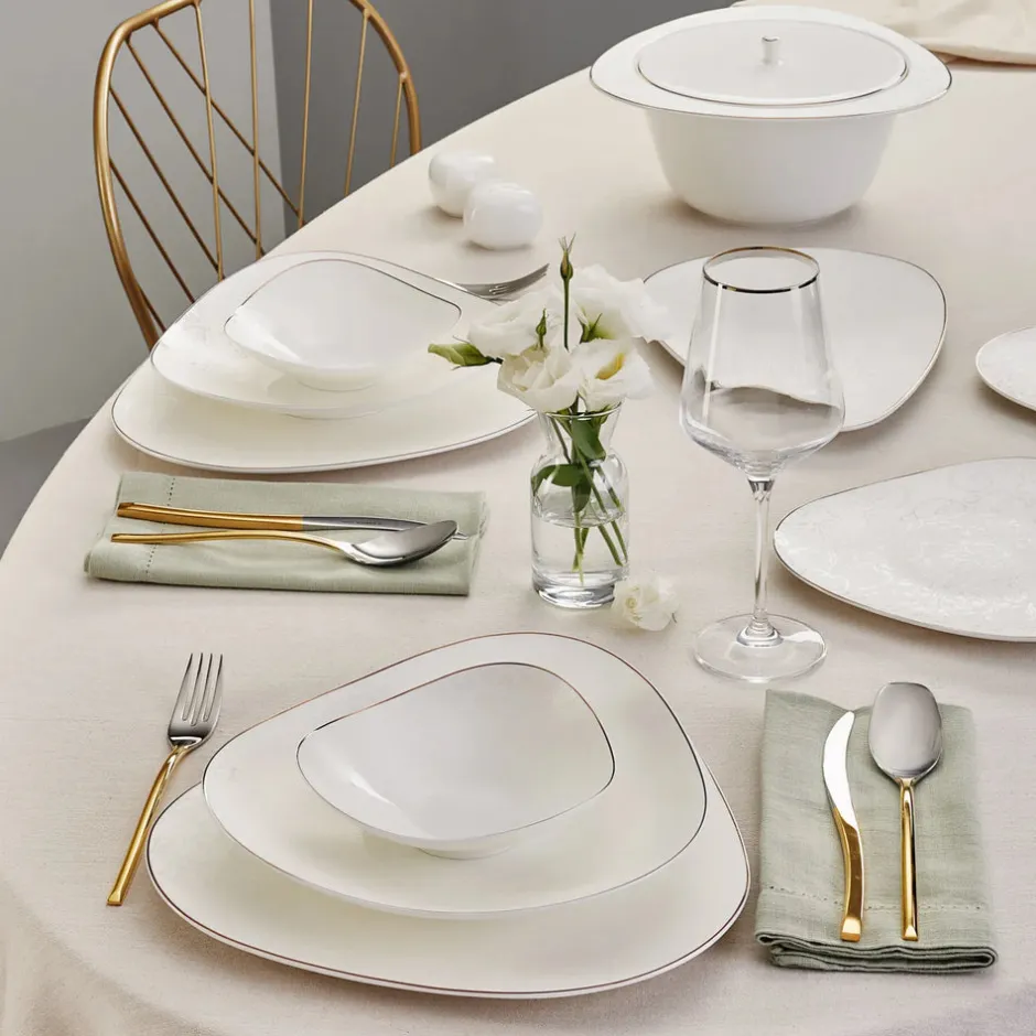 Karaca Tafelservice Für 12 Personen-Fine Pearl Extra Jules 62 Teile für 12 Personen Geschirr Set Gold