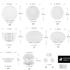 Karaca Tafelservice Für 12 Personen-Fine Pearl Extra Shell 58 Stück 12 Sitzer Dinner Set Gold