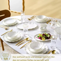 Karaca Tafelservice Für 12 Personen-Fine Pearl Extra Shell 58 Stück 12 Sitzer Dinner Set Gold