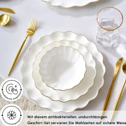 Karaca Tafelservice Für 12 Personen-Fine Pearl Extra Shell 58 Stück 12 Sitzer Dinner Set Gold