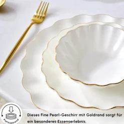 Karaca Tafelservice Für 12 Personen-Fine Pearl Extra Shell 58 Stück 12 Sitzer Dinner Set Gold