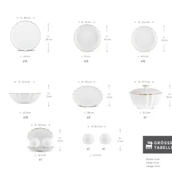 Karaca Tafelservice Für 12 Personen-Fine Pearl Extra Shell 55-teiliges 12-Personen Geschirrset Gold