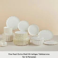 Karaca Tafelservice Für 12 Personen-Fine Pearl Extra Shell 55-teiliges 12-Personen Geschirrset Gold