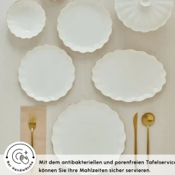 Karaca Tafelservice Für 12 Personen-Fine Pearl Extra Shell 55-teiliges 12-Personen Geschirrset Gold