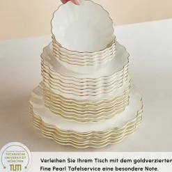 Karaca Tafelservice Für 12 Personen-Fine Pearl Extra Shell 55-teiliges 12-Personen Geschirrset Gold