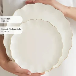 Karaca Tafelservice Für 12 Personen-Fine Pearl Extra Shell 55-teiliges 12-Personen Geschirrset Gold