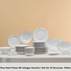 Karaca Tafelservice Für 12 Personen-Fine Pearl Fame 58-teiliges Tafelservice für 12 Personen, Platin Platın