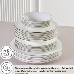 Karaca Tafelservice Für 12 Personen-Fine Pearl Fame 58-teiliges Tafelservice für 12 Personen, Platin Platın