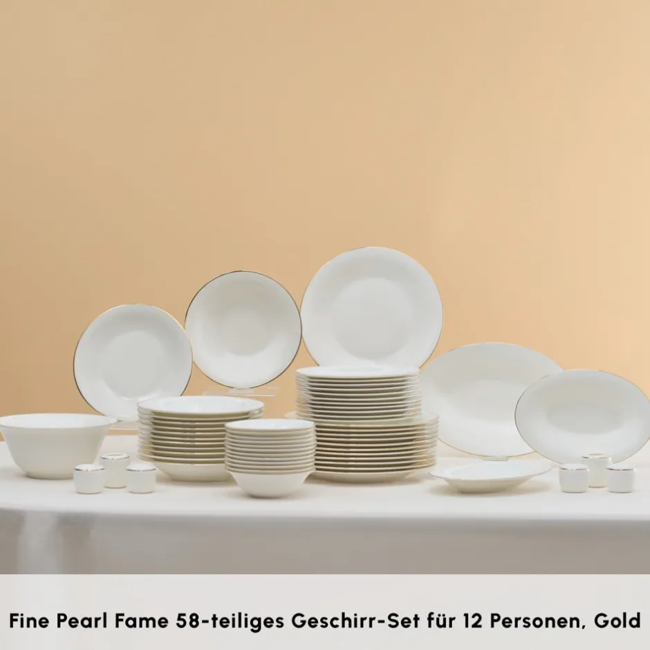 Karaca Tafelservice Für 12 Personen-Fine Pearl Fame 58-teiliges Tafelservice für 12 Personen, Gold
