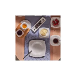 Karaca Frühstücksgeschirr|Frühstücksset Für 6 Personen-Fine Pearl Helen 26-Teiliges 6-Personen Frühstücksset Quadrat Weıß01
