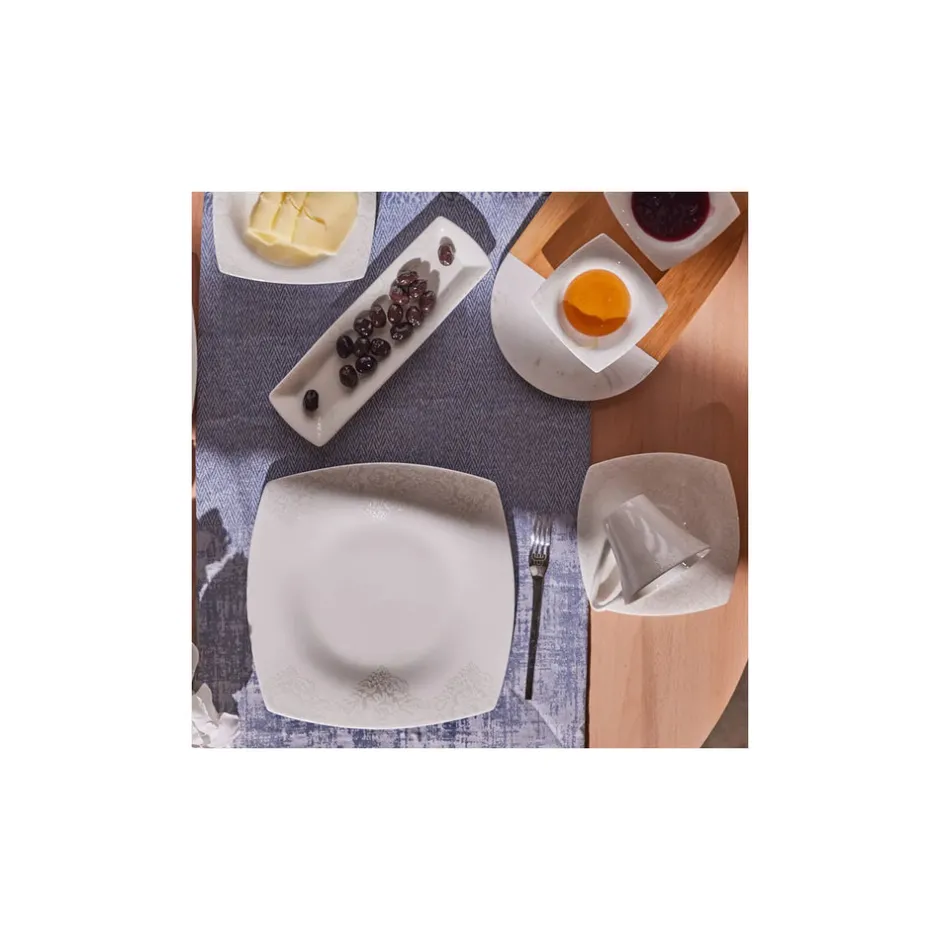 Karaca Frühstücksgeschirr|Frühstücksset Für 6 Personen-Fine Pearl Helen 26-Teiliges 6-Personen Frühstücksset Quadrat Weıß01
