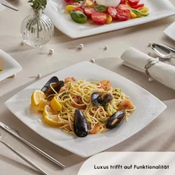 Karaca Tafelservice Für 12 Personen-Fine Pearl Helen 58-teiliges Tafelservice für 12 Personen – Eckiges Perlendesign Weıß01