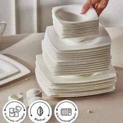 Karaca Tafelservice Für 12 Personen-Fine Pearl Helen 58-teiliges Tafelservice für 12 Personen – Eckiges Perlendesign Weıß01