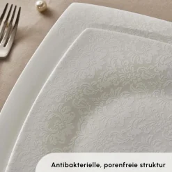 Karaca Tafelservice Für 12 Personen-Fine Pearl Helen 58-teiliges Tafelservice für 12 Personen – Eckiges Perlendesign Weıß01
