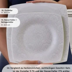 Karaca Tafelservice Für 12 Personen-Fine Pearl Helen 58-teiliges Tafelservice für 12 Personen – Eckiges Perlendesign Weıß01