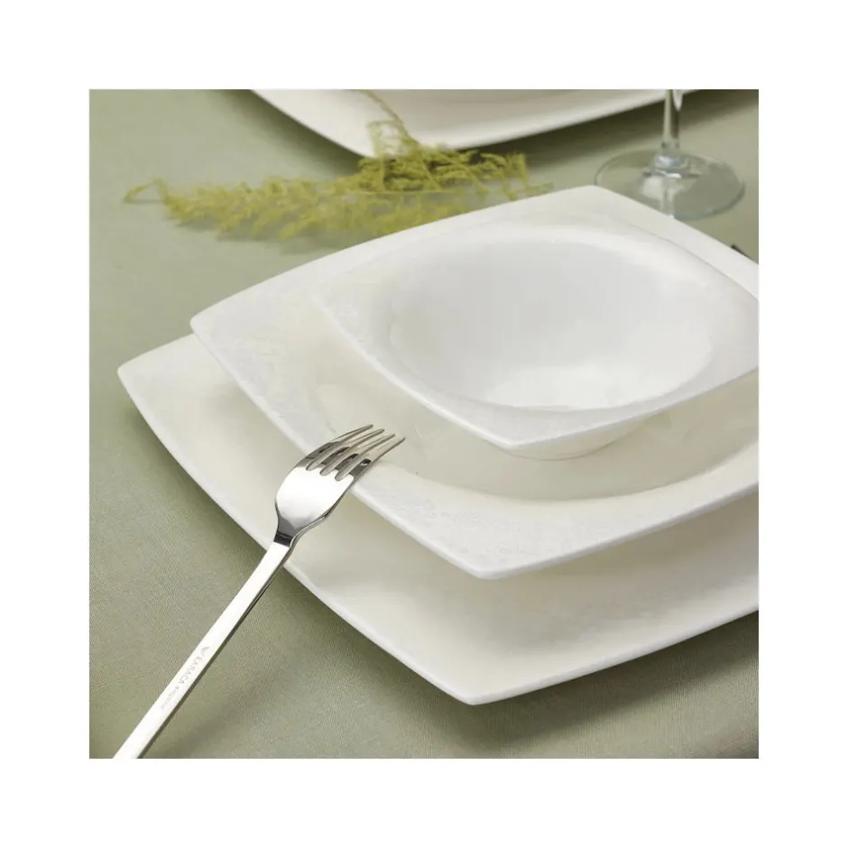 Karaca Tafelservice Für 12 Personen-Fine Pearl Melita 62-teiliges Pearl Geschirrset für 12 Personen Quadratisch Weıß01