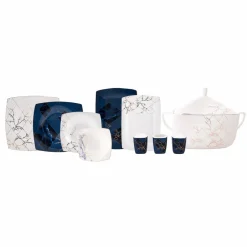 Karaca Tafelservice Für 12 Personen-Fine Pearl Midnight 62 teiliges Geschirrset Quadrat Perlmutt für 12 Personen Marıne02