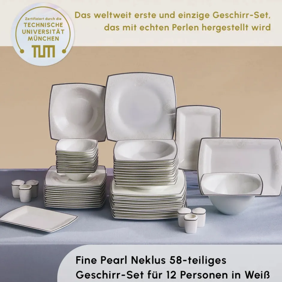 Karaca Tafelservice Für 12 Personen-Fine Pearl Neklus 58-Teiliges 12-Personen Geschirrset Platin Gold