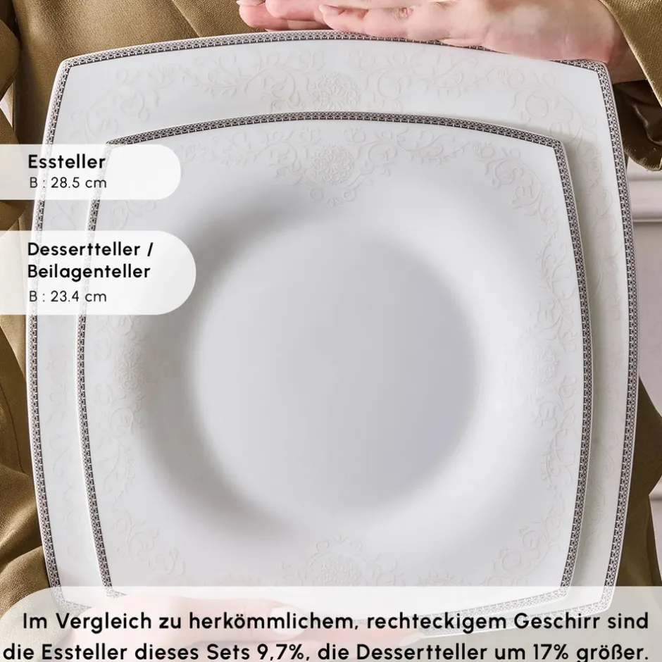Karaca Tafelservice Für 12 Personen-Fine Pearl Neklus 58-Teiliges 12-Personen Geschirrset Platin Gold