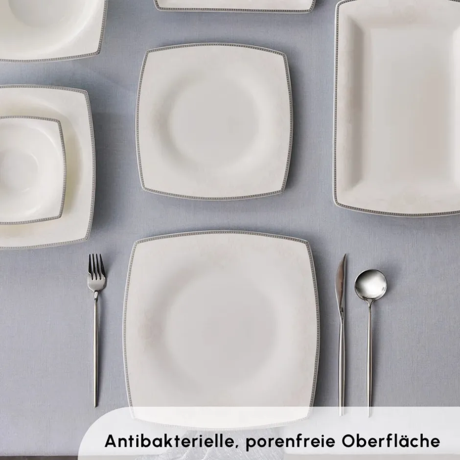 Karaca Tafelservice Für 12 Personen-Fine Pearl Neklus 58-Teiliges 12-Personen Geschirrset Platin Gold