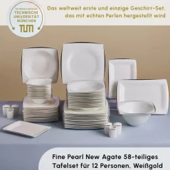 Karaca Tafelservice Für 12 Personen-Fine Pearl New Agate 58-Teiliges 12-Personen Geschirrset Gold