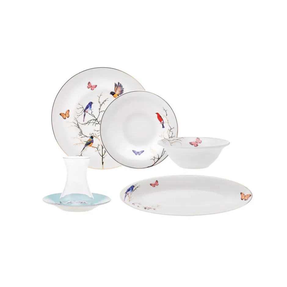 Karaca Frühstücksgeschirr|Frühstücksset Für 6 Personen-Fine Pearl New Grace Miny 26-Piece Frühstücksset und Servierschalen Round Mınze
