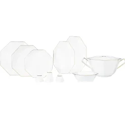 Karaca Tafelservice Für 12 Personen-Fine Pearl Quarz Tafelservice-Set -62- teilig für 12 Personen Gold