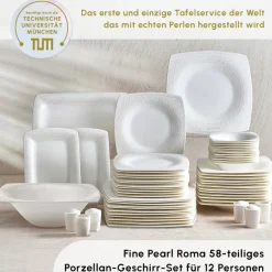Karaca Tafelservice Für 12 Personen-Fine Pearl Roma 58-Teiliges 12-Personen Geschirrset Weıß01