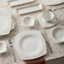 Karaca Frühstücksset Für 6 Personen-Fine Pearl Roma 26-Teiliges 6-Personen Frühstücksset Quadrat Weıß01