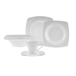 Karaca Frühstücksset Für 6 Personen-Fine Pearl Roma 26-Teiliges 6-Personen Frühstücksset Quadrat Weıß01