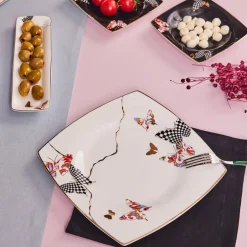 Karaca Frühstücksset Für 6 Personen-Fine Pearl Unique 14-teiliges quadratisches Frühstücksset und Servierschalen für 6 Personen Multıfarben