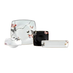 Karaca Frühstücksset Für 6 Personen-Fine Pearl Unique 14-teiliges quadratisches Frühstücksset und Servierschalen für 6 Personen Multıfarben