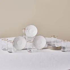 Karaca Teegläser Sets-Fleur 12-Teiliges 6-Personen Tee-Set Gold