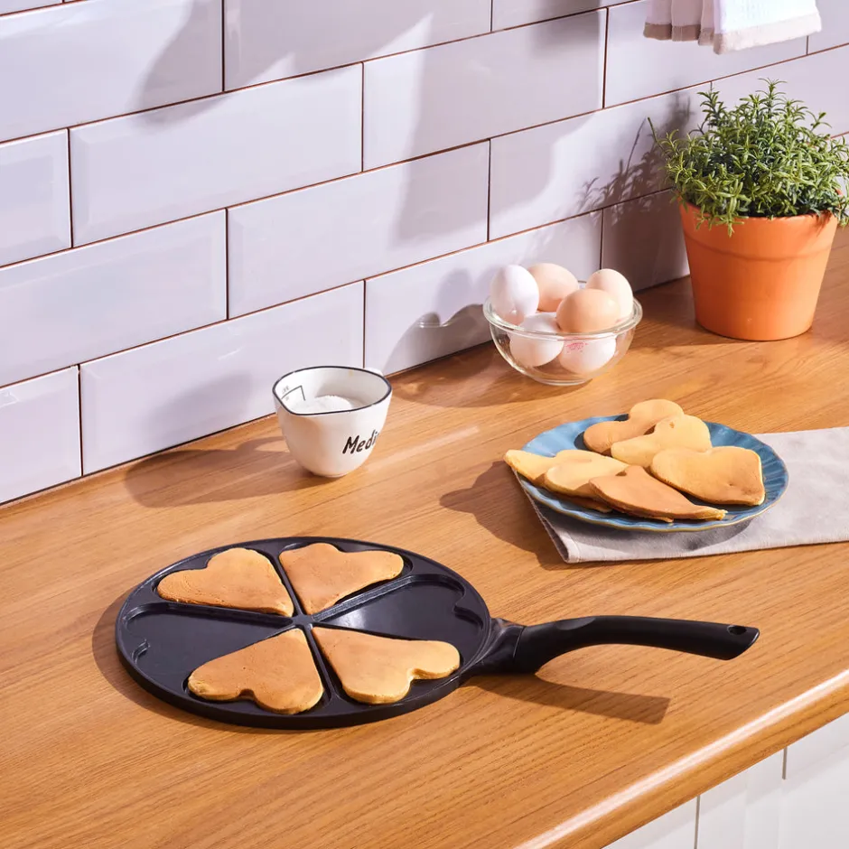 Karaca Keramikpfanne-Fluffy Love Antihaft-Pfannkuchenpfanne mit Induktionskeramikbeschichtung, 26 cm, schwarz
