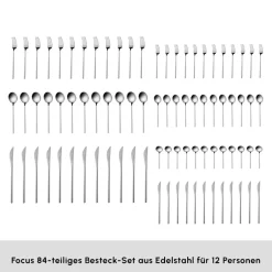 Karaca Bestecksets Für 12 Personen-Focus 84-teiliges Besteckset für 12 Personen Mit Box Platın