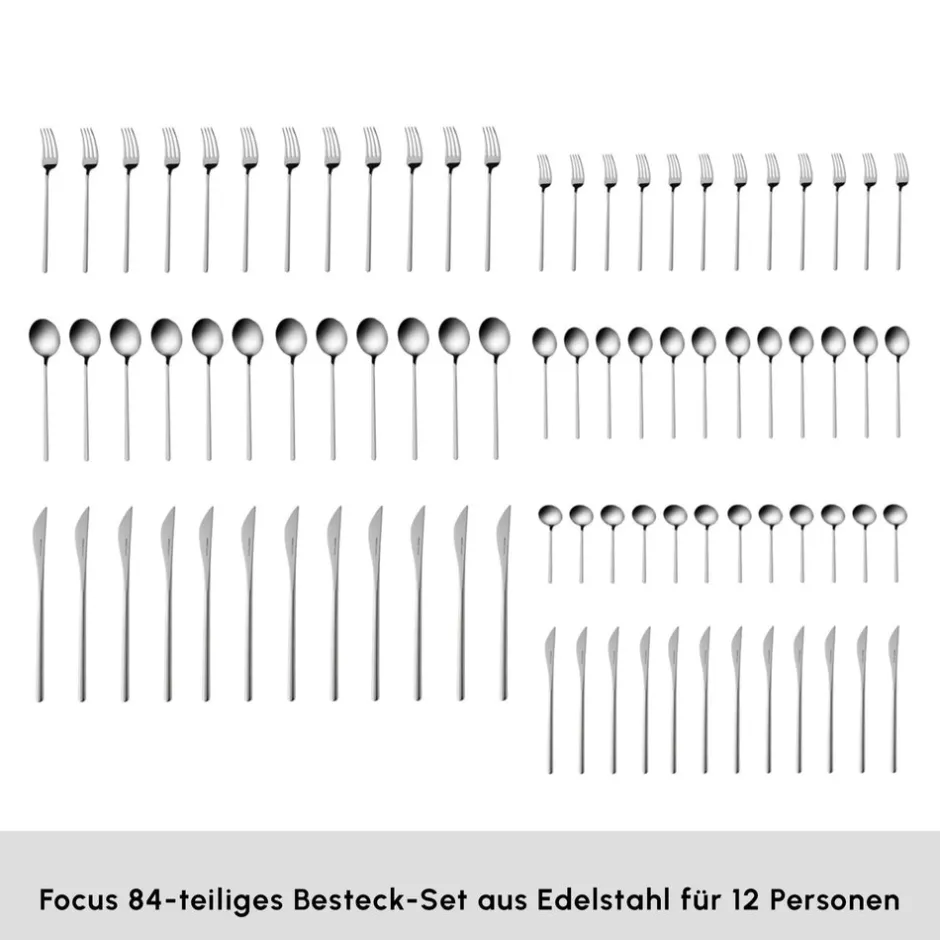 Karaca Bestecksets Für 12 Personen-Focus 84-teiliges Besteckset für 12 Personen Mit Box Platın