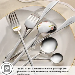 Karaca Bestecksets Für 12 Personen-Focus 84-teiliges Besteckset für 12 Personen Mit Box Platın