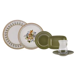 Karaca Frühstücksset Für 6 Personen-Foliage 25 Teile für 6 Personen Porzellan Frühstück/Service Set Multıfarben