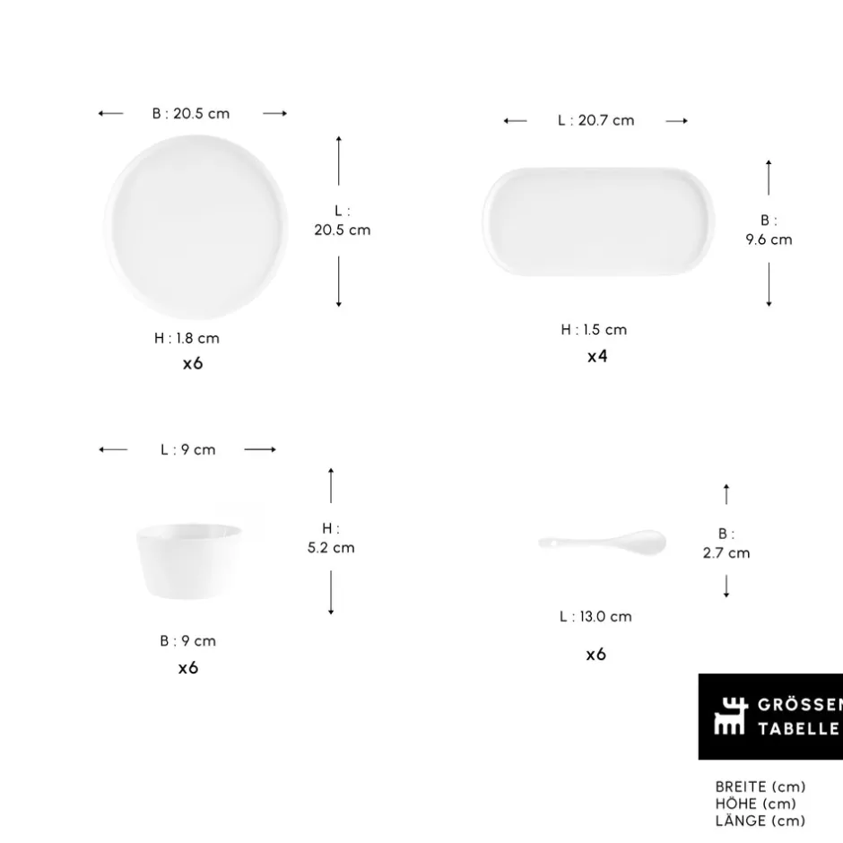 Karaca Frühstücksset Für 6 Personen-Forever Bone Bomo 22-Teiliges 6-Personen Frühstücksset Beyaz