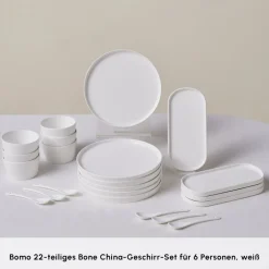 Karaca Frühstücksset Für 6 Personen-Forever Bone Bomo 22-Teiliges 6-Personen Frühstücksset Beyaz