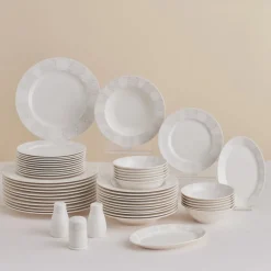Karaca Tafelservice Für 12 Personen-Forever Bone China New Olio 53-teiliges Tafelservice für 12 Personen, Weiß Beyaz