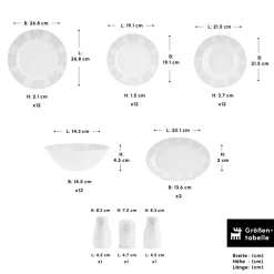 Karaca Tafelservice Für 12 Personen-Forever Bone China New Olio 53-teiliges Tafelservice für 12 Personen, Weiß Beyaz